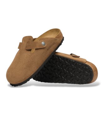 Birkenstock Sabots en Cuir Boston (Coupe Étroite) marron
