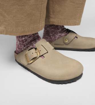 Birkenstock Zuecos de Piel Boston Big Buckle beige