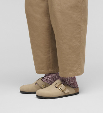 Birkenstock Zuecos de Piel Boston Big Buckle beige
