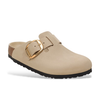 Birkenstock Zuecos de Piel Boston Big Buckle beige