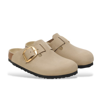 Birkenstock Zuecos de Piel Boston Big Buckle beige