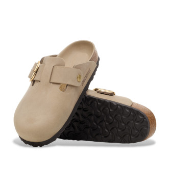Birkenstock Zuecos de Piel Boston Big Buckle beige