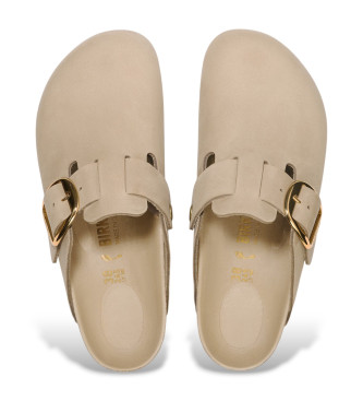 Birkenstock Zuecos de Piel Boston Big Buckle beige