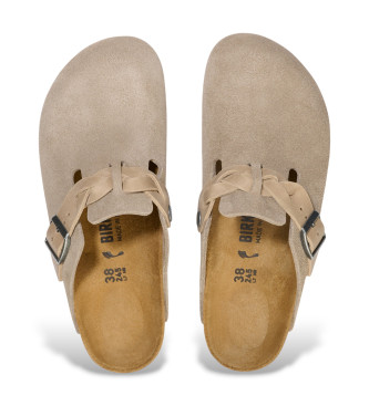Birkenstock Tamancos de Couro Boston Braided (Ajuste Regular) taupe