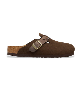Birkenstock Leather Clogs Boston Braided dark brown