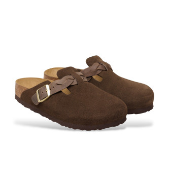 Birkenstock Leather Clogs Boston Braided dark brown