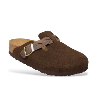 Birkenstock Leather Clogs Boston Braided dark brown