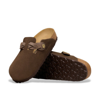 Birkenstock Leather Clogs Boston Braided dark brown