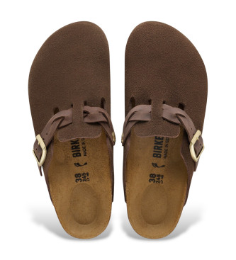 Birkenstock Leather Clogs Boston Braided dark brown