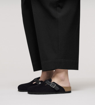 Birkenstock Zoccoli Boston in pelle intrecciata neri