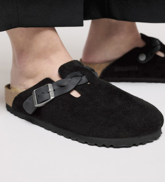 Birkenstock Zoccoli Boston in pelle intrecciata neri
