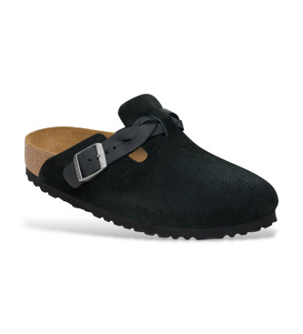 Birkenstock Zoccoli Boston in pelle intrecciata neri