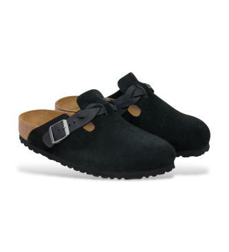 Birkenstock Zoccoli Boston in pelle intrecciata neri