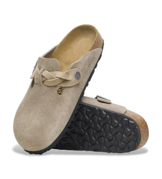 Birkenstock Boston tr�skor i fl�tat l�der taupe