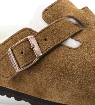 Birkenstock Leather Boston Clogs with Shearling (Narrow Fit) brown