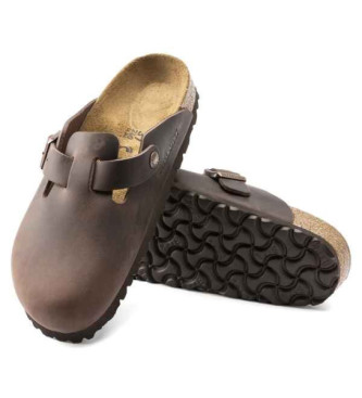 Birkenstock Tamancos de couro Boston Oiled (Ajuste Estreito) castanho