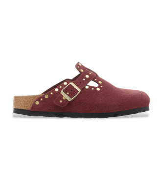 Birkenstock Zuecos de Piel Boston Rivets granate
