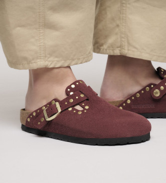 Birkenstock Zuecos de Piel Boston Rivets granate