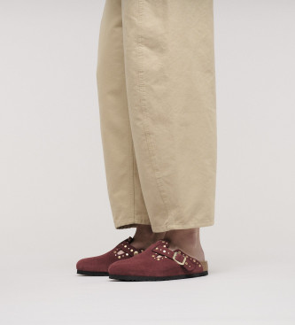 Birkenstock Zuecos de Piel Boston Rivets granate