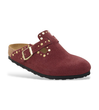 Birkenstock Zuecos de Piel Boston Rivets granate