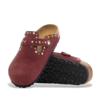 Birkenstock Zuecos de Piel Boston Rivets granate