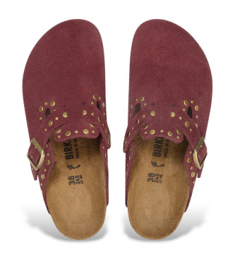 Birkenstock Zuecos de Piel Boston Rivets granate