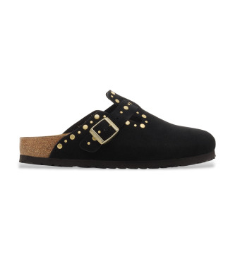 Birkenstock Zuecos de Piel Boston Rivets negro