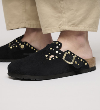 Birkenstock Zuecos de Piel Boston Rivets negro