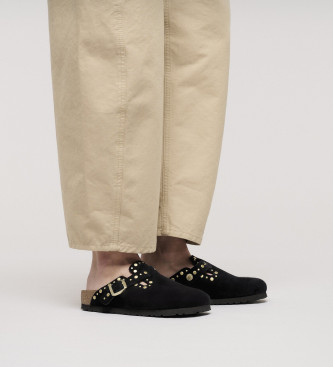 Birkenstock Zuecos de Piel Boston Rivets negro