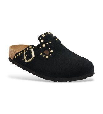 Birkenstock Zuecos de Piel Boston Rivets negro