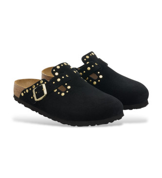 Birkenstock Zuecos de Piel Boston Rivets negro