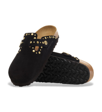 Birkenstock Zuecos de Piel Boston Rivets negro