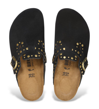 Birkenstock Zuecos de Piel Boston Rivets negro