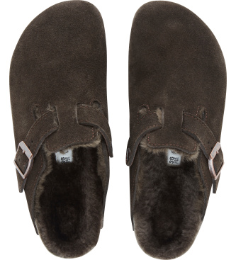 Birkenstock Brown Boston Shearling Leather Clogs (Narrow Fit)