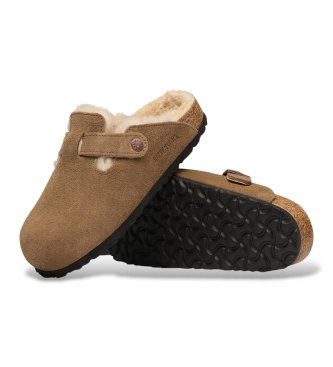 Birkenstock Zuecos de Piel Boston Shearling (Ajuste Estrecho) marrón