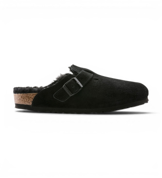 Birkenstock Sabots en Cuir Boston Shearling (Coupe Étroite) noir