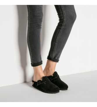Birkenstock Sabots en Cuir Boston Shearling (Coupe Étroite) noir