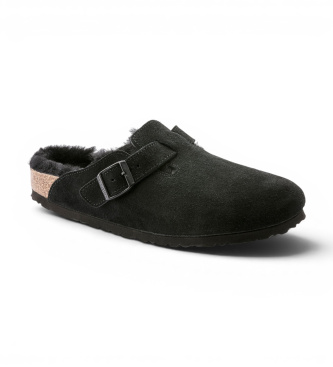 Birkenstock Sabots en Cuir Boston Shearling (Coupe Étroite) noir
