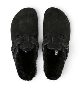 Birkenstock Sabots en Cuir Boston Shearling (Coupe Étroite) noir