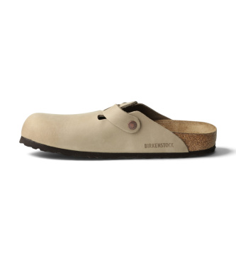 Birkenstock Zuecos de Piel Boston Soft (Ajuste Estrecho) beige