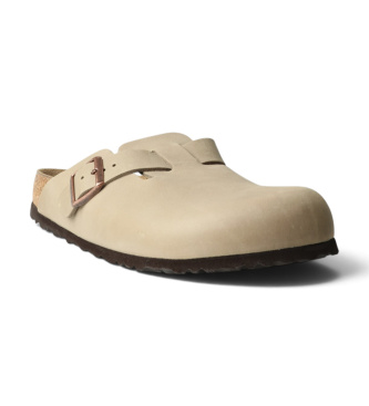 Birkenstock Zuecos de Piel Boston Soft (Ajuste Estrecho) beige