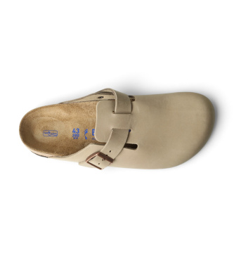 Birkenstock Zuecos de Piel Boston Soft (Ajuste Estrecho) beige