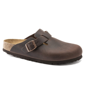 Birkenstock Socas de couro Boston Soft Footbed Waxy brown