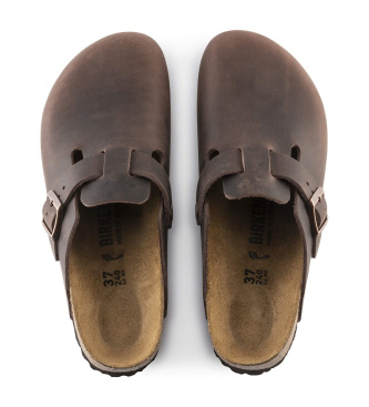 Birkenstock Socas de couro Boston Soft Footbed Waxy brown