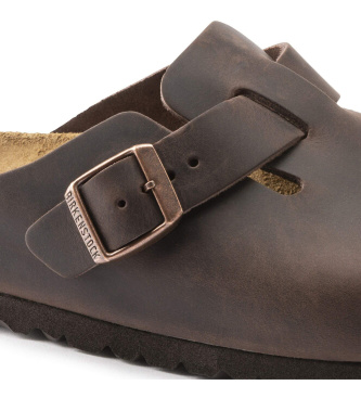 Birkenstock Socas de couro Boston Soft Footbed Waxy brown