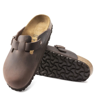 Birkenstock Socas de couro Boston Soft Footbed Waxy brown