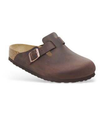 Birkenstock Skórzane chodaki Boston Soft brązowe