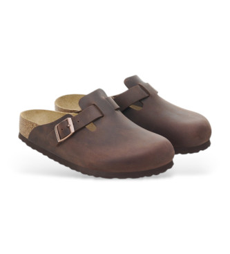 Birkenstock Skórzane chodaki Boston Soft brązowe