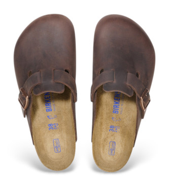 Birkenstock Skórzane chodaki Boston Soft brązowe