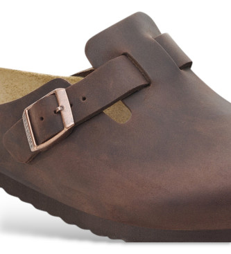 Birkenstock Skórzane chodaki Boston Soft brązowe